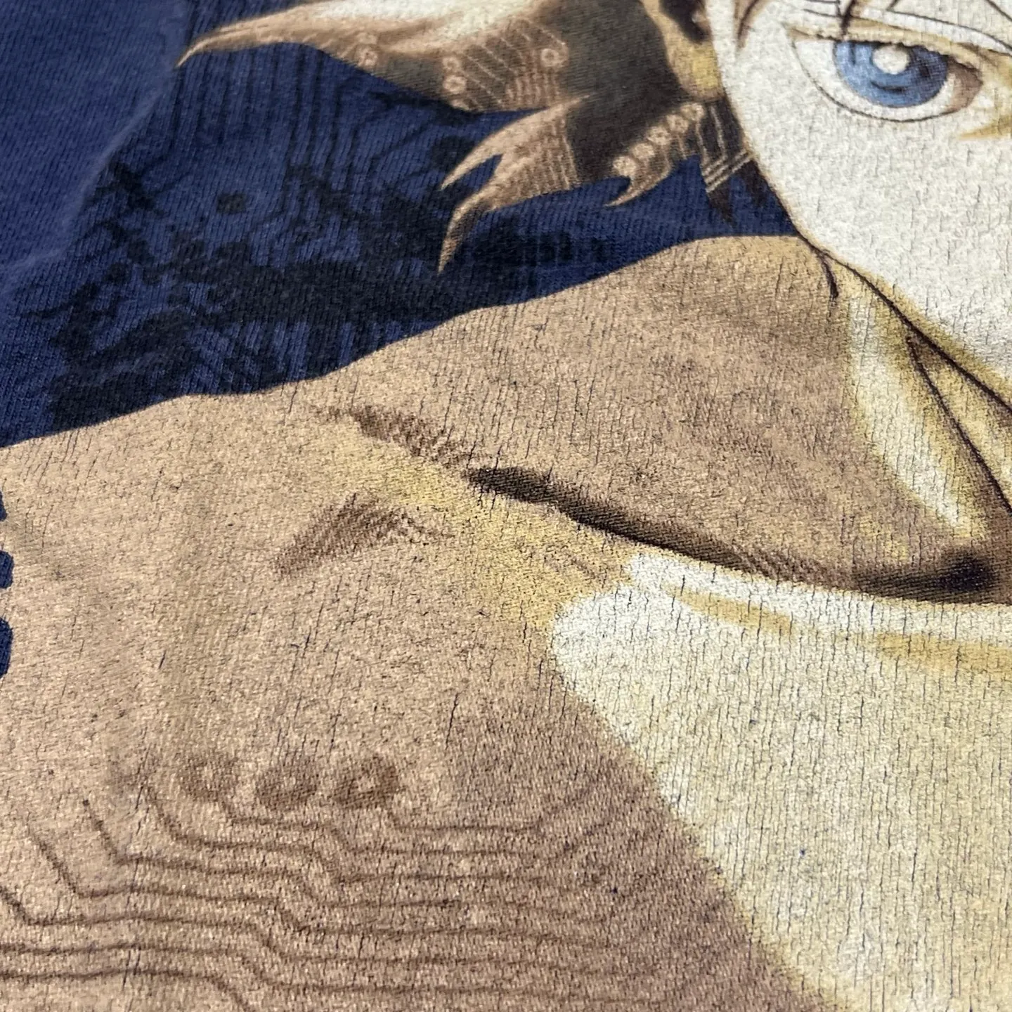 SAINT Mxxxxxx × Ghost in the Shell GS_SS TEE/GST IN THE SHELL/NVY Ghost in the Shell co-branded distressed short-sleeves White-haired plain character TEE Washed blue S-XL Look for the cylindrical fabric with no side seams. The open width is almost meaningless Asut ready-made garments dyed The whole piece is sprayed with horsetail. The collar and cuffs are faded. The collar and cuffs are frayed. Many hangings are worn. The oversized printing position restores the authenticity level. Customized joint main mark/wash mark/with little angel anti-counterfeiting mark